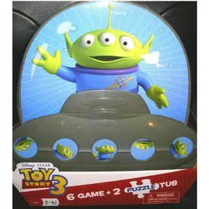 TOY STORY Game + 2 Puzzle Tub Spaceship Case Checkers Bingo Dominoes NEW